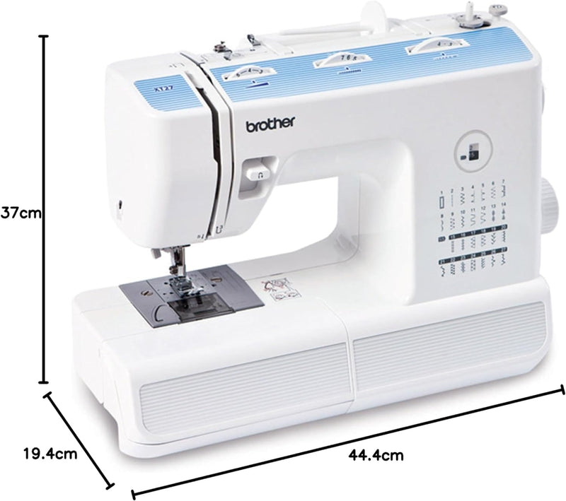 Brother XT27 Nähmaschine mit 27 Nähprogramme, Freiarm Nähmaschinen 48,0 x 25,8 x 37,5 cm Weiss / Bla