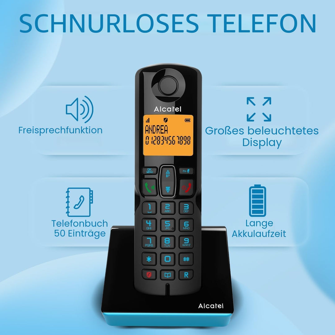 Alcatel S280 Schwarz und Blau, Freisprecheinrichtung, Anrufsperre, Telefonbuch mit 50 Namen und Numm