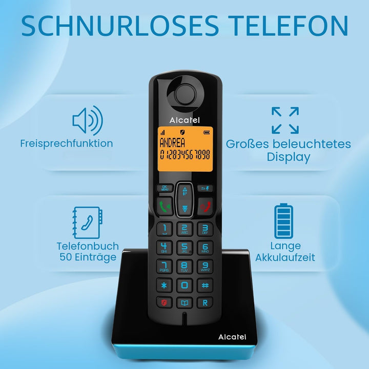 Alcatel S280 Schwarz und Blau, Freisprecheinrichtung, Anrufsperre, Telefonbuch mit 50 Namen und Numm