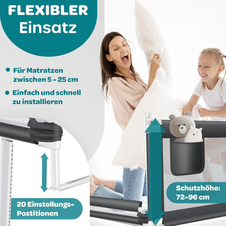 KESSER® Bettgitter 200cm Bettschutzgitter Kinderbettgitter für Kinder Babybettgitter Klappbar, Kinde