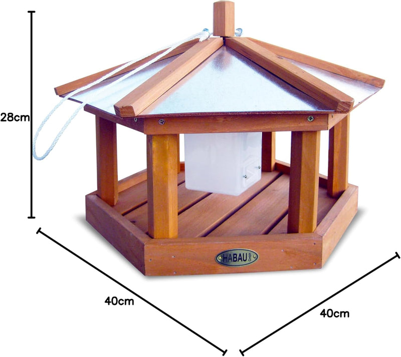 HABAU Vogelhaus Kohlmeiste aus Holz - Futterhaus zum Aufhängen mit Futtersilo