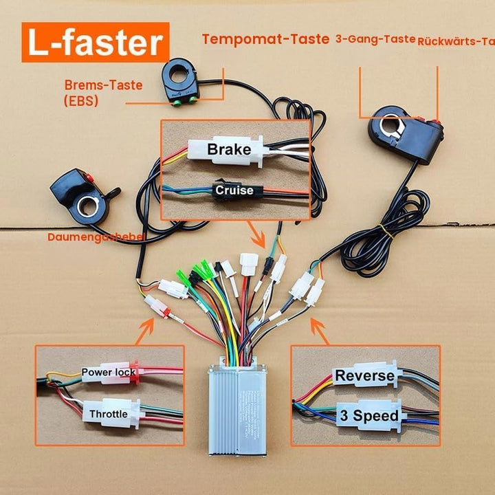 L-faster 36V 48V 350W 500W Schubkarre Wagen Getriebe Nabenmotor Kit Off Road 14,5 Zoll Rad, 48V 350W