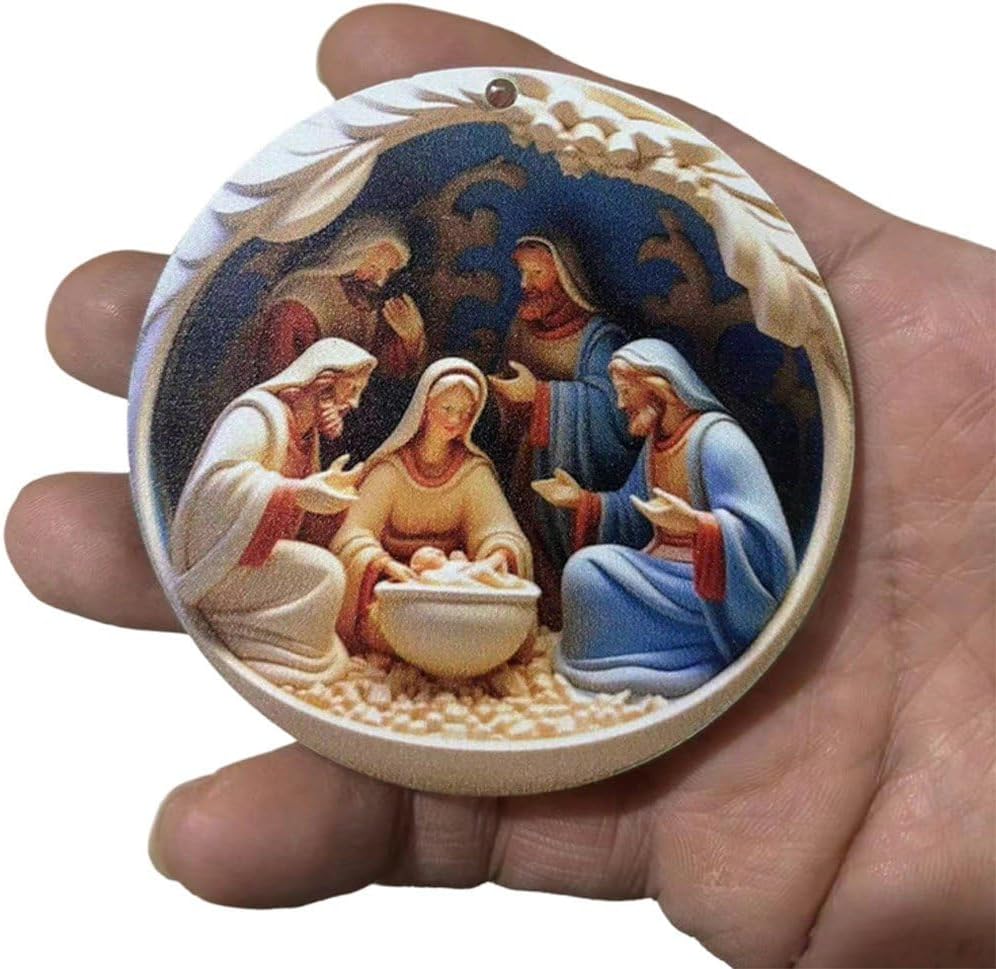 12 Stück Krippen-Ornamente, Weihnachtsdekoration Aus Holz Zum Aufhängen, Die Geburt Jesu, Weihnachts