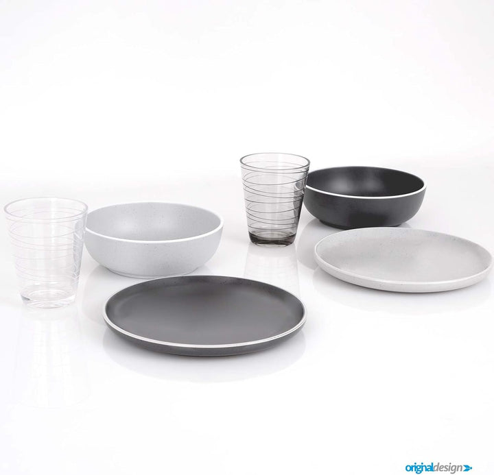 BRUNNER: Melamin Geschirr-Set Camping | 36-Teilig - Teller, Becher, Besteck &amp; Gläser für 2-4 Persone
