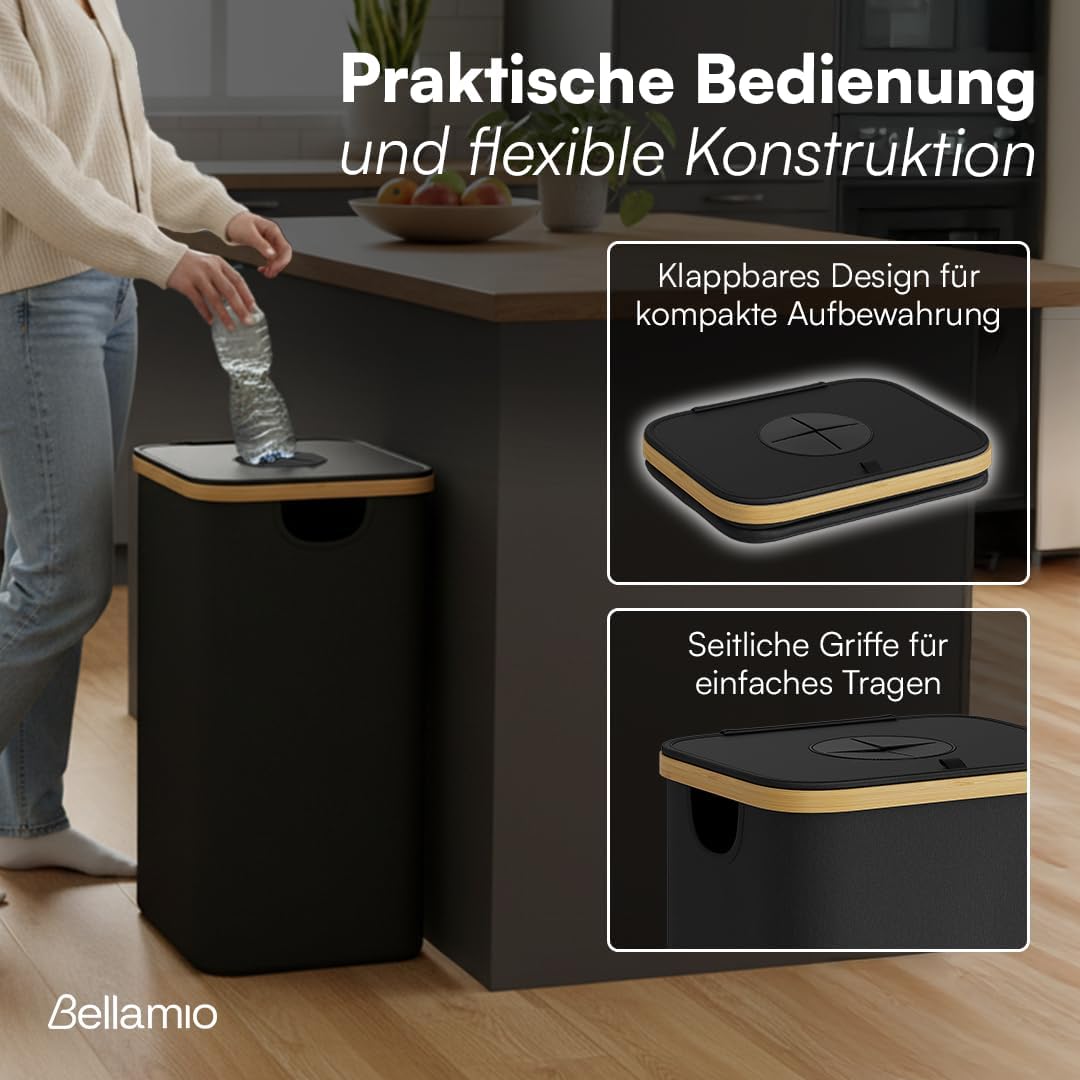Bellamio Tolt Pfandflaschen Sammelbehälter 100L – Flaschensammler 1 Fach schwarz – Pfandsammler aus