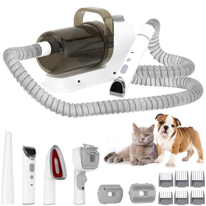 Topteng 5 In 1 Pet Grooming Kit Vacuum Suction Professional Pet Hair Clipper,1.5L Grooming Tools pas