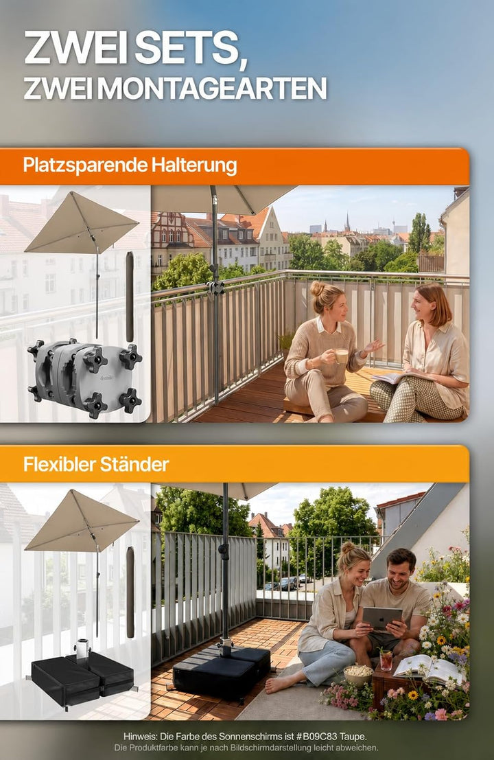 4smile SunnyShade Balkonschirm Rechteckig 210x140 cm, Sonnenschirm Balkon mit UPF 50+, Sonnenschutz