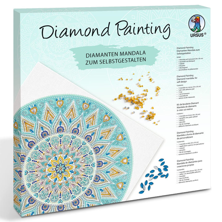 Ursus 43520005F - Diamond Painting Mandala Set 5, Bastelset mit Steinchen in Hellblau-, Taupe- und W