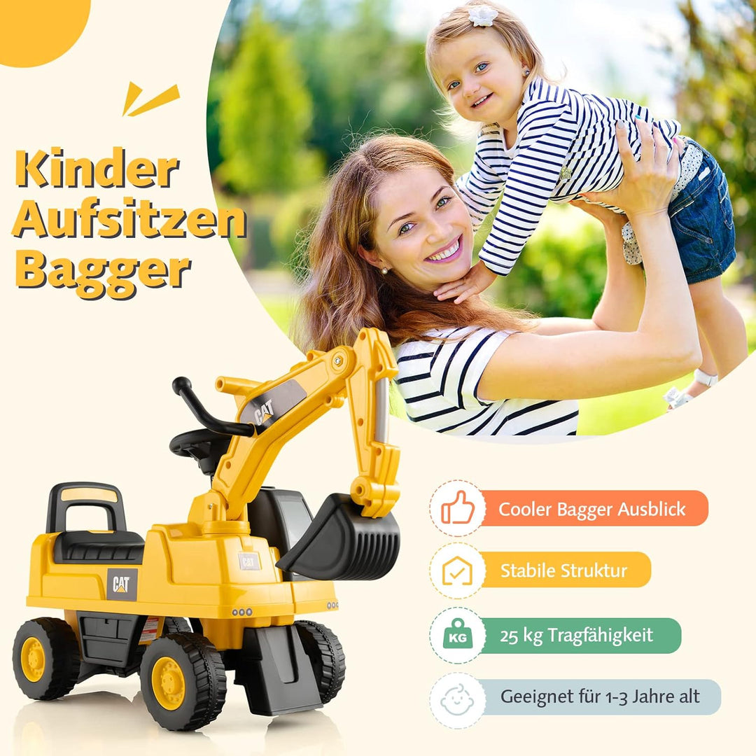 GOPLUS Sitzbagger, Kinderbagger mit Verstellbarer Schaufel, Hupe & Stauraum unter Sitz, Rutscherfahr