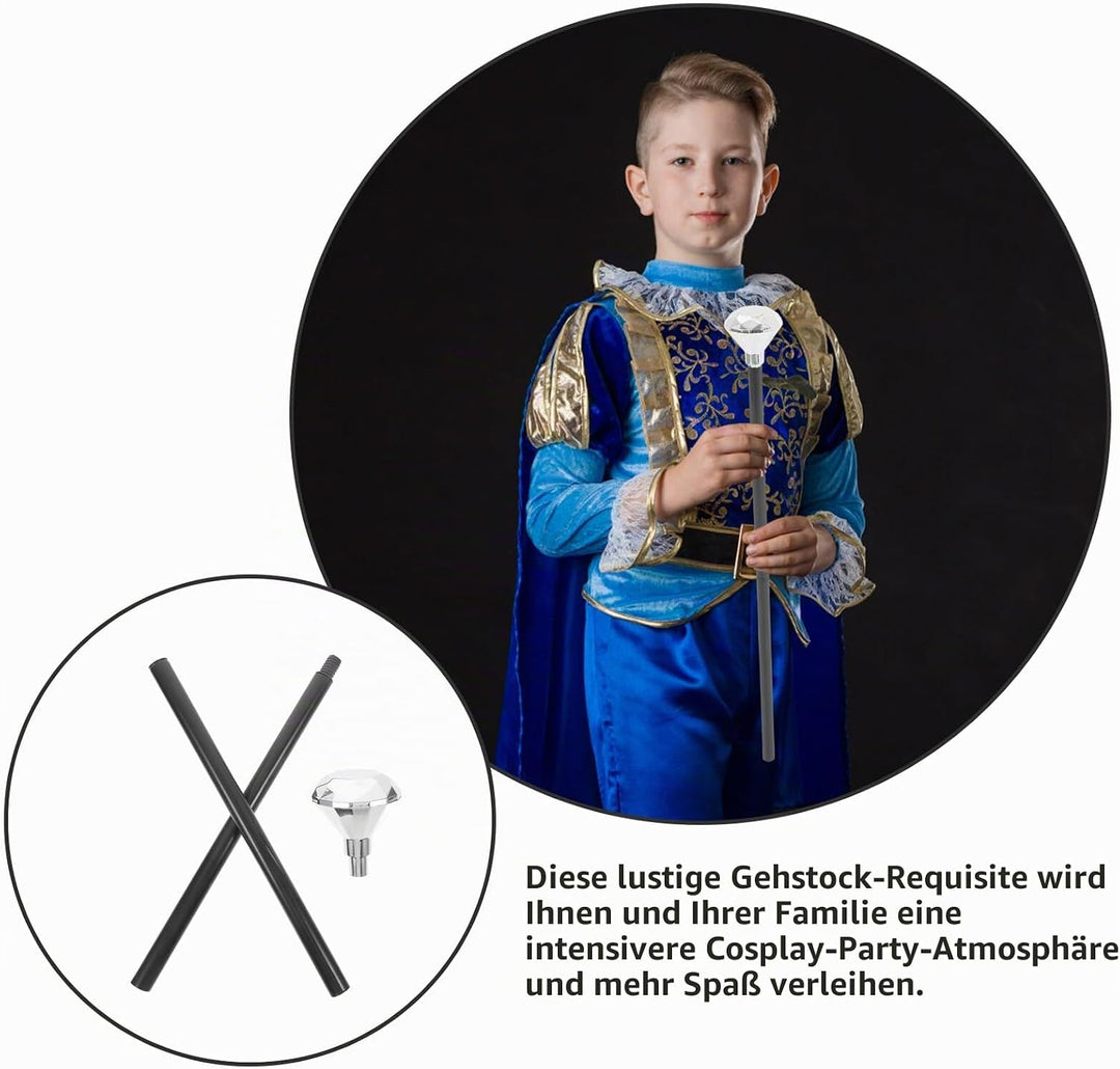 Toddmomy Silberner Königszepter Gehstock mit Diamant Design Leichtes Cosplay Zauberstab Requisit für