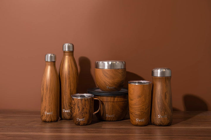 S'well Wiederverwendbare Wasserflasche aus Edelstahl, 750 ml, Teakholz, dreifach isolierte und ausla