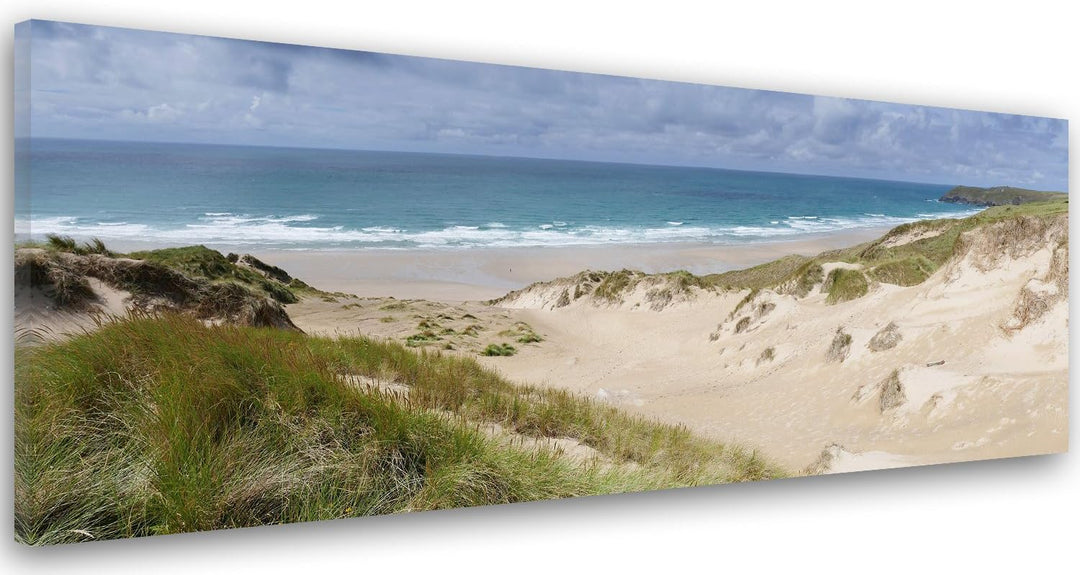 Feeby. Leinwandbild, Bilder, Wand Bild, Wandbilder, Kunstdruck 100x40 cm, MEER, NATUR, BRAUN, BLAU,