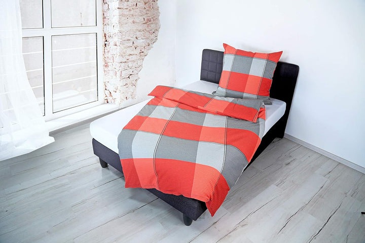 Bierbaum 6347 Bettwäsche, granat 06, 155 x 220 + 80 x 80 cm, Seersucker 155 cm x 220 cm, 155 cm x 22