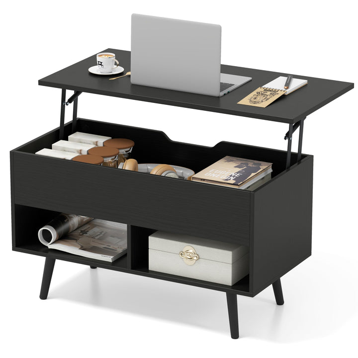 COSTWAY Couchtisch höhenverstellbar, Sofatisch mit anhebbarer Tischplatte & 2 offenen Regalen, auszi
