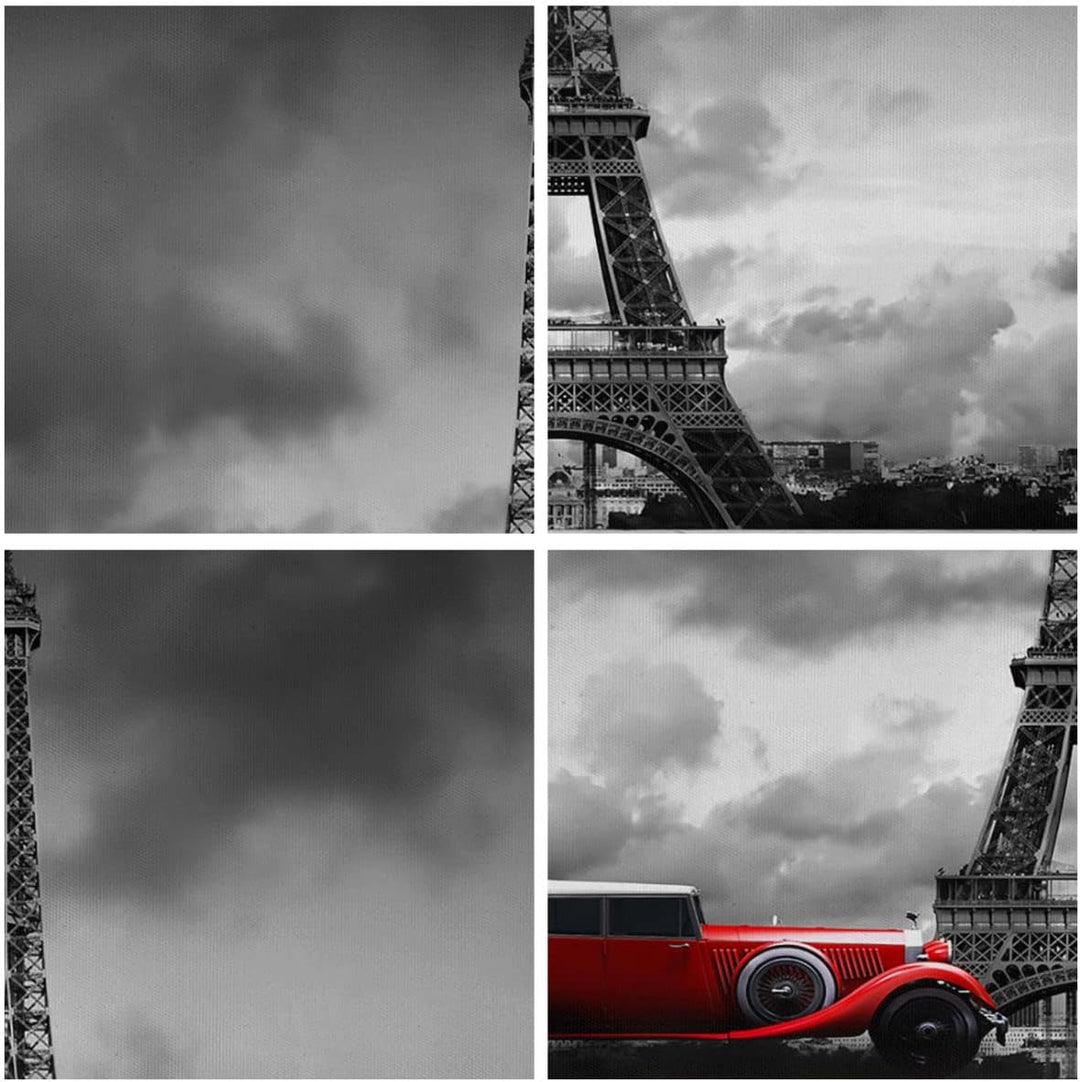 ARTTOR Bilder auf Leinwand Auto Eiffle Paris Stadt Leinwandbild 70x50cm Wandbilder Dekoration Wohnzi