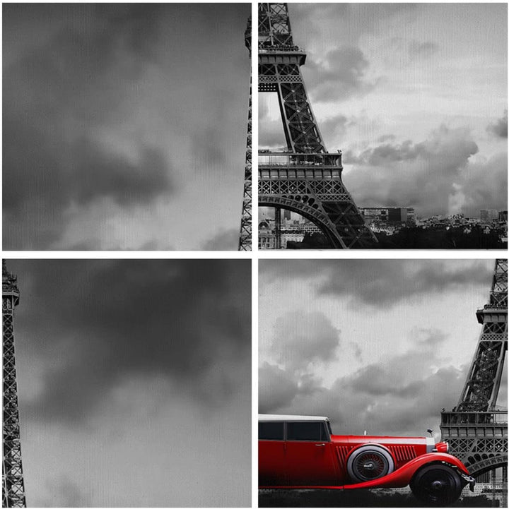 ARTTOR Bilder auf Leinwand Auto Eiffle Paris Stadt Leinwandbild 70x50cm Wandbilder Dekoration Wohnzi