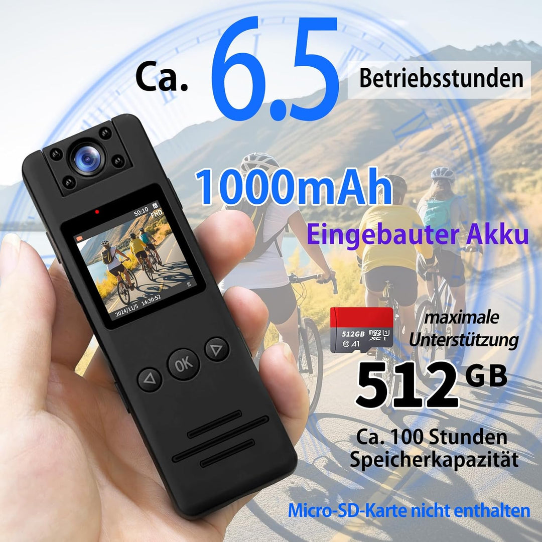 TANGMI Bodycam, 180° Drehbares Objektiv 1080P HD Video & Audio Kleine Kamera, 120° Weitwinkel & Auto