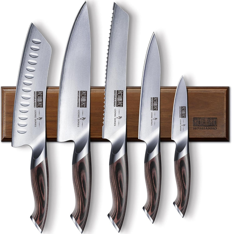HOSHANHO Messerset 6 Teilig, Ultra Scharfes Küchenmesserset mit Magnetischer Messerhalter, Profi Hoc