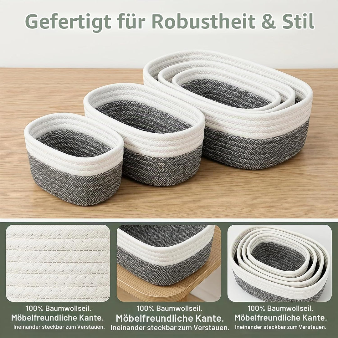 4 Stück Aufbewahrungskorb Geflochten Baumwollseil,Stapelbare Speicher Storage Basket,Stapelbare Korb