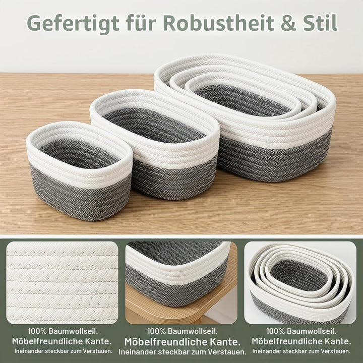 4 Stück Aufbewahrungskorb Geflochten Baumwollseil,Stapelbare Speicher Storage Basket,Stapelbare Korb