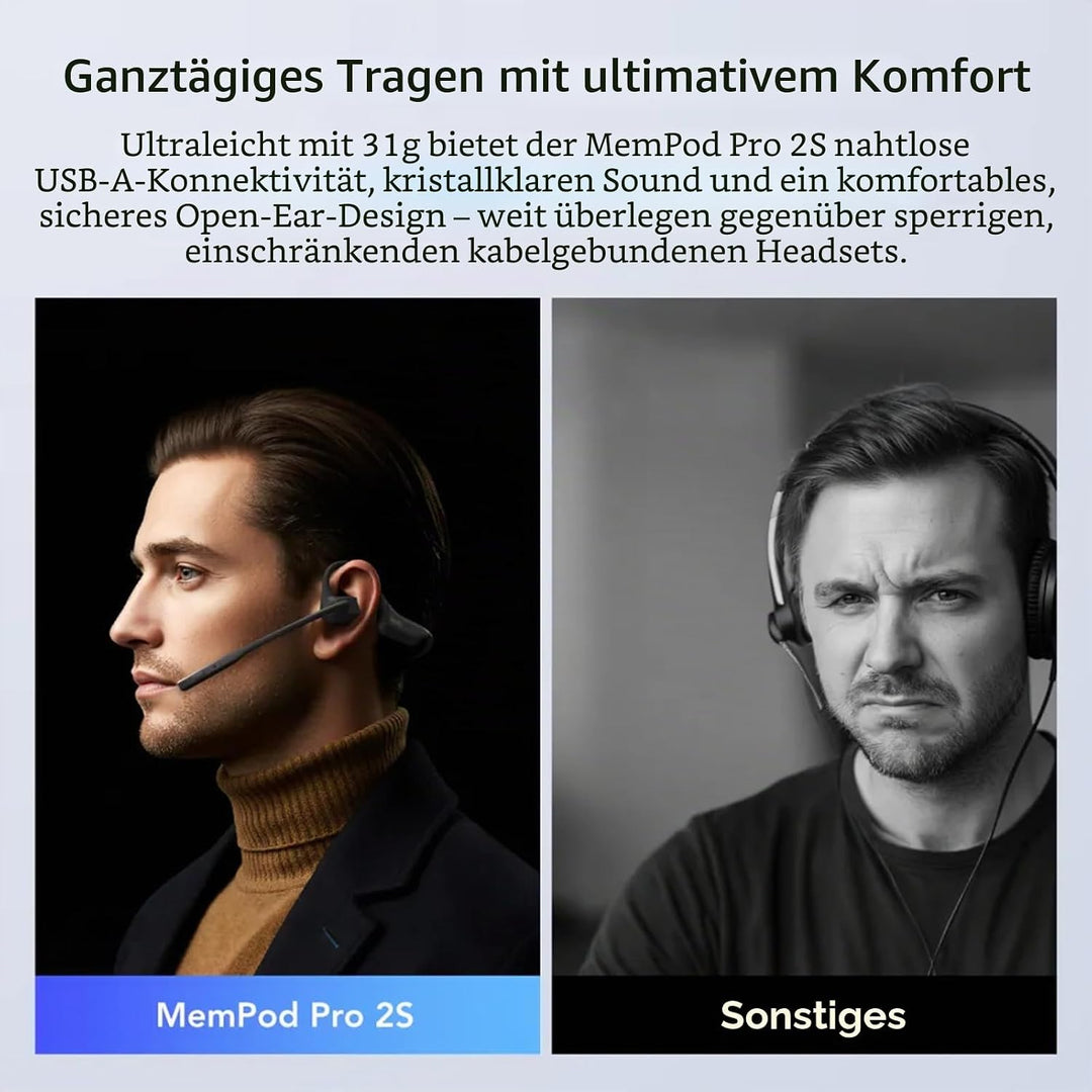 NEARITY MemPod Pro 2S, Open-Ear-Bluetooth-Kopfhörer mit Mikrofon, ChatGPT-Transkription &amp; Zusammenfa