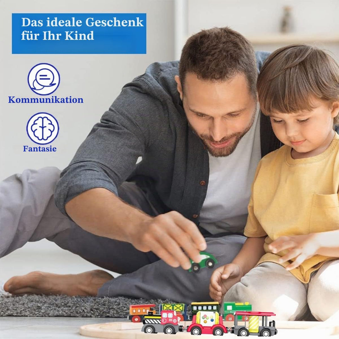 LiRiQi Holzeisenbahn Zug Elektrische, Eisenbahn Lok Kinder, Batteriebetriebener Lokomotivzug, Hohe G