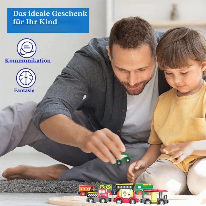 LiRiQi Holzeisenbahn Zug Elektrische, Eisenbahn Lok Kinder, Batteriebetriebener Lokomotivzug, Hohe G