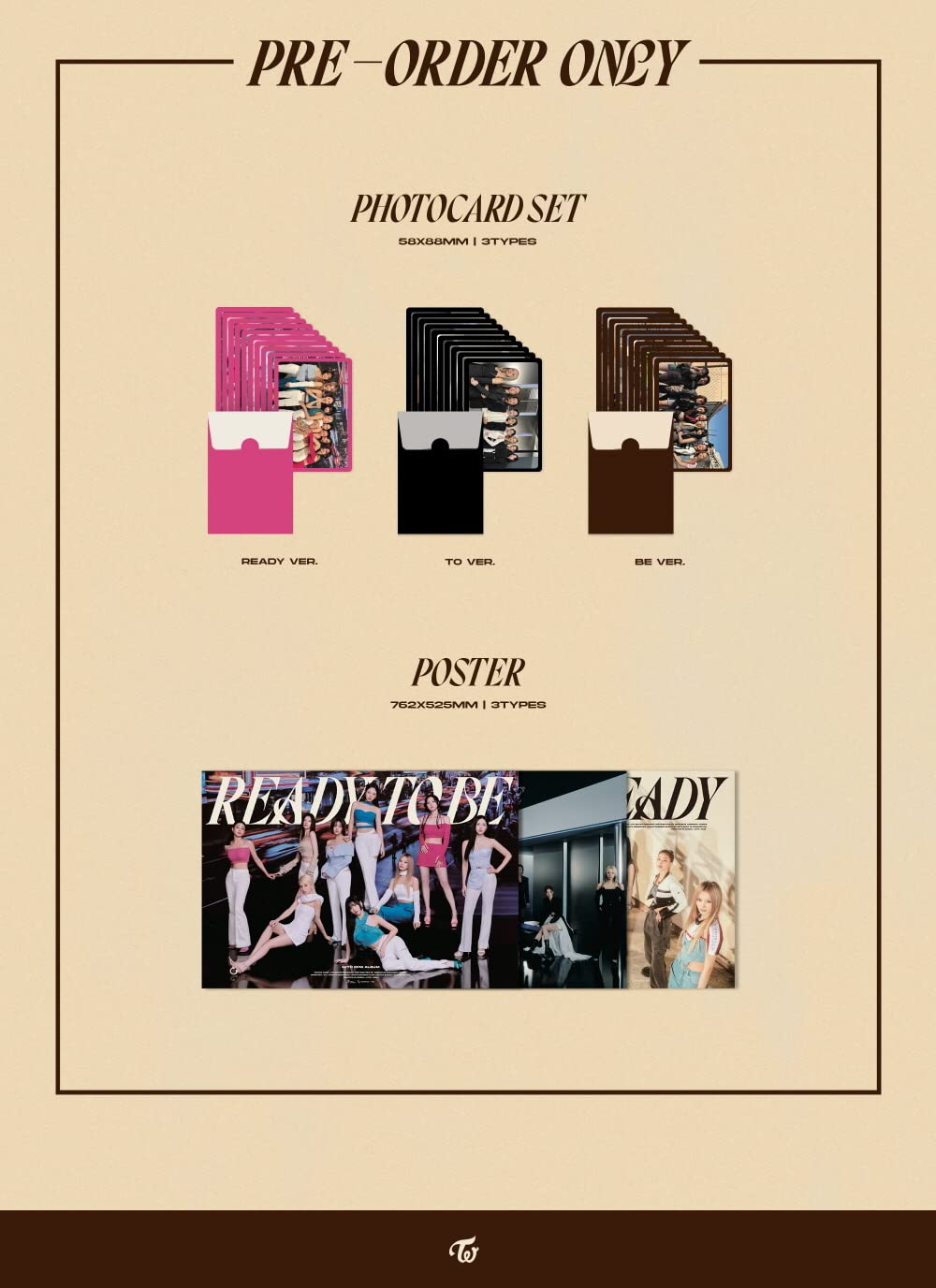 TWICE - READY TO BE (12th Mini Album) CD+Pre-Order Benefit+Folded Poster (READY+TO+BE ver. SET), Rea