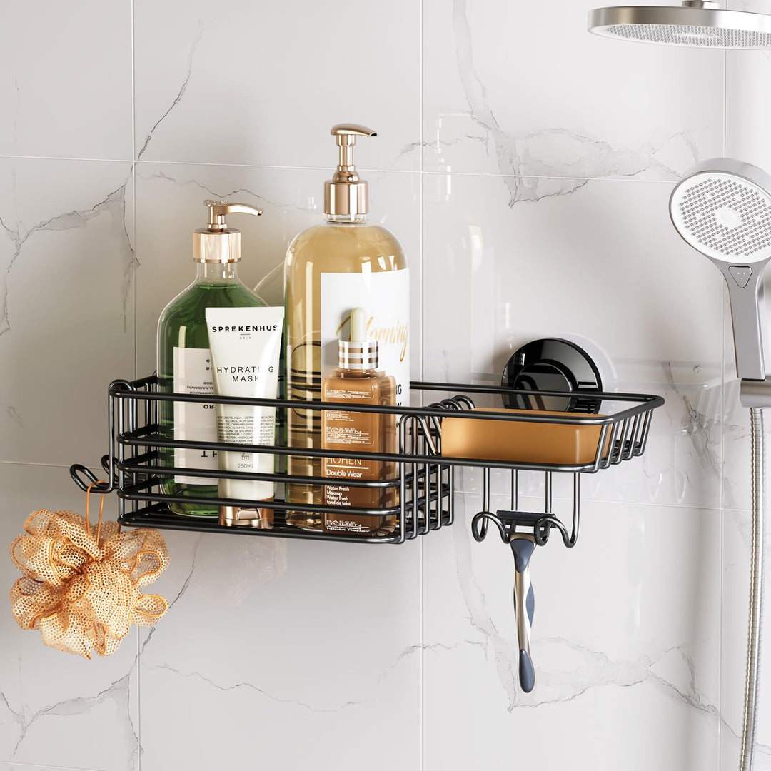 TAILI Rostfrei Duschregal Ohne Bohren, Dusche Caddy Saugnapf mit Haken & Seifenhalter, Badezimmer Du