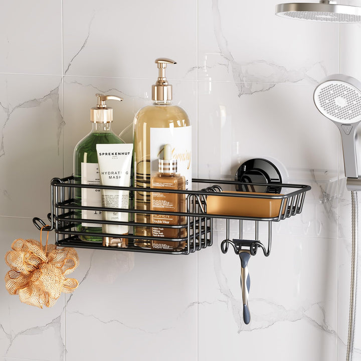 TAILI Rostfrei Duschregal Ohne Bohren, Dusche Caddy Saugnapf mit Haken & Seifenhalter, Badezimmer Du