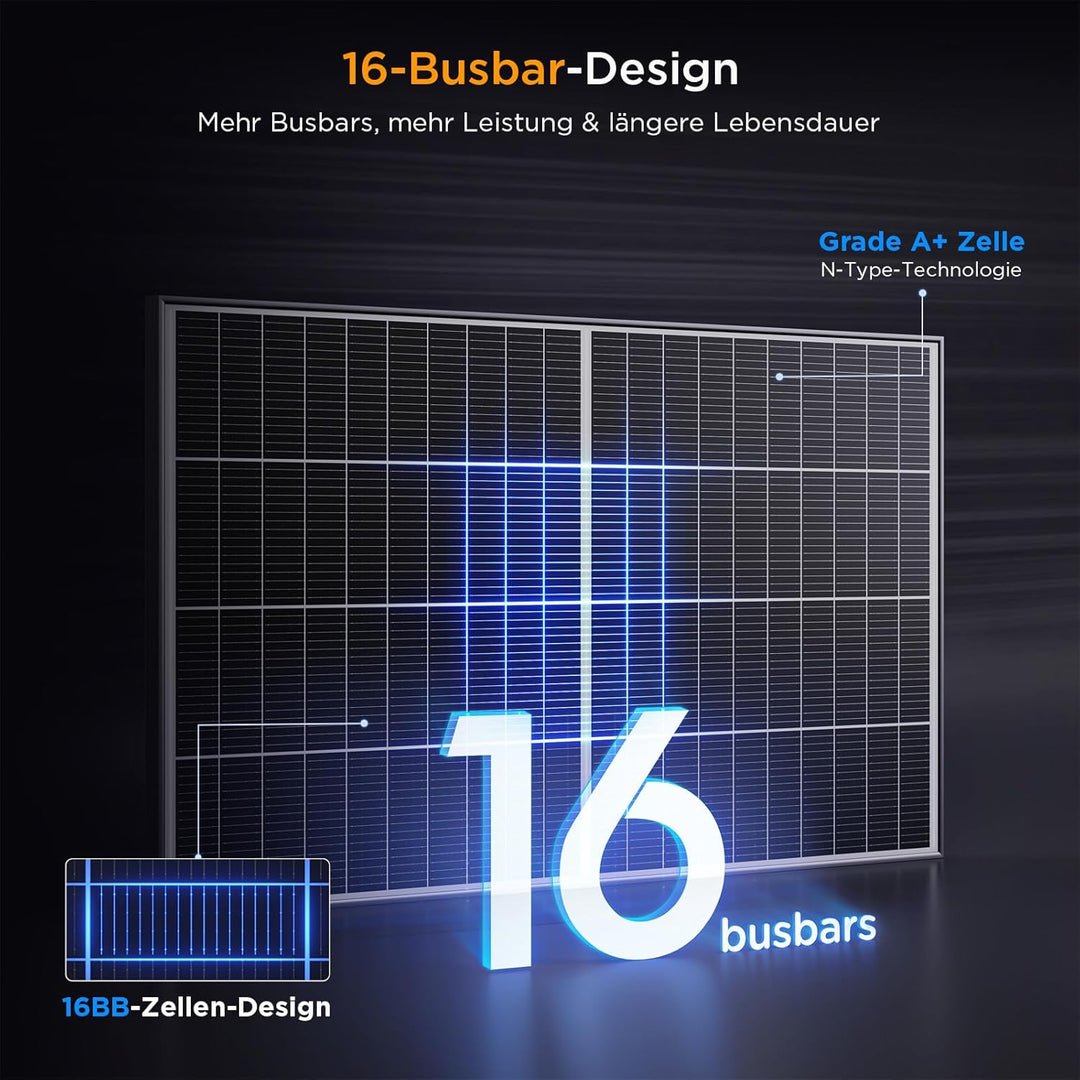 200W Bifaziale Solarpanel, Callsun N-Typ 16BB Monokristalline Solarmodule, Geeignet für 12V-Batterie