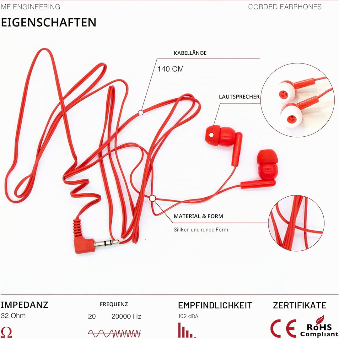 M&E – Packung Einwegkopfhörer mit 100 Stück, Kopfhörer mit 3,5-mm-Klinkenanschluss, in einzelnen Tas