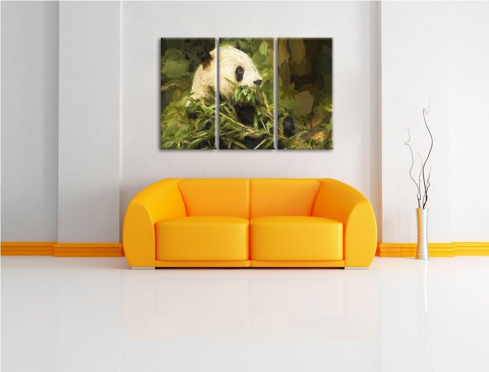 Pandabär beim Fressen NewArt 3-Teiler Leinwandbild 120x80 Bild auf Leinwand, XXL riesige Bilder fert