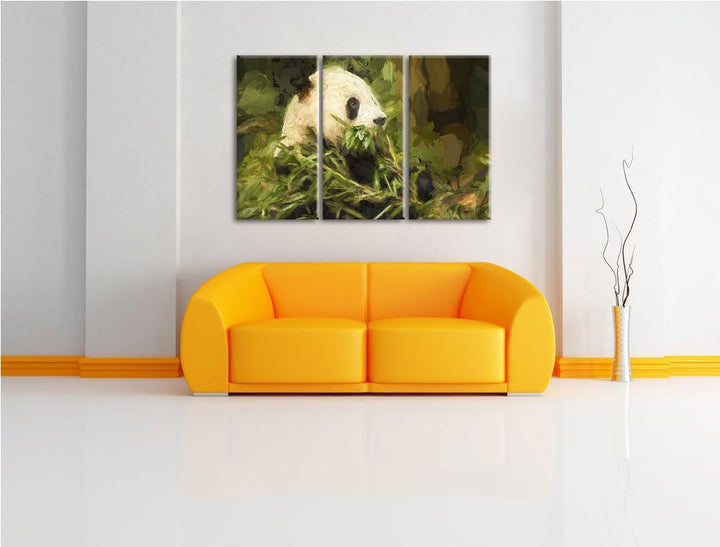 Pandabär beim Fressen NewArt 3-Teiler Leinwandbild 120x80 Bild auf Leinwand, XXL riesige Bilder fert