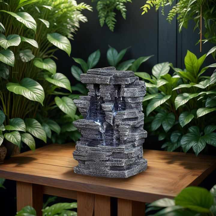 Zen'Light Innenbrunnen Nature Cascade Effect Stone Felslicht Weiss, Geschenkidee, bewegliche Innenau