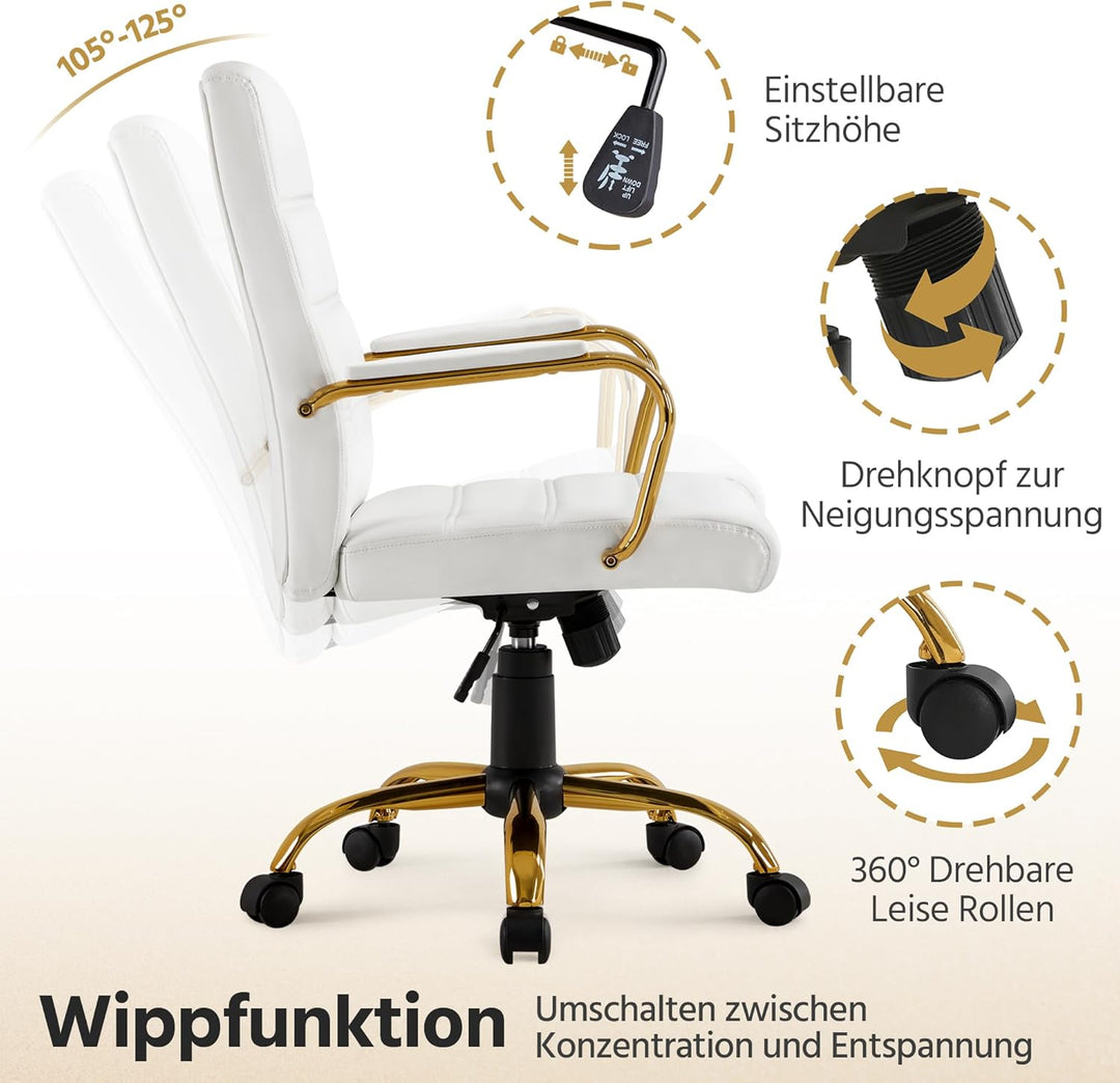 Yaheetech Bürostuhl ergonomischer Schreibtischstuhl, Drehstuhl mit Rollen, Bürohocker mit Armlehnen,