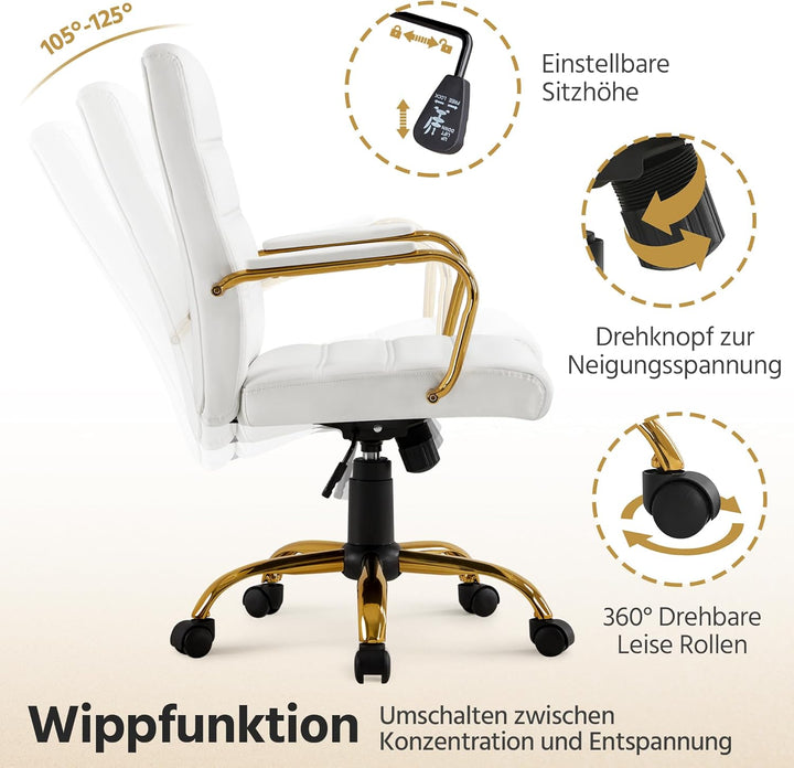 Yaheetech Bürostuhl ergonomischer Schreibtischstuhl, Drehstuhl mit Rollen, Bürohocker mit Armlehnen,
