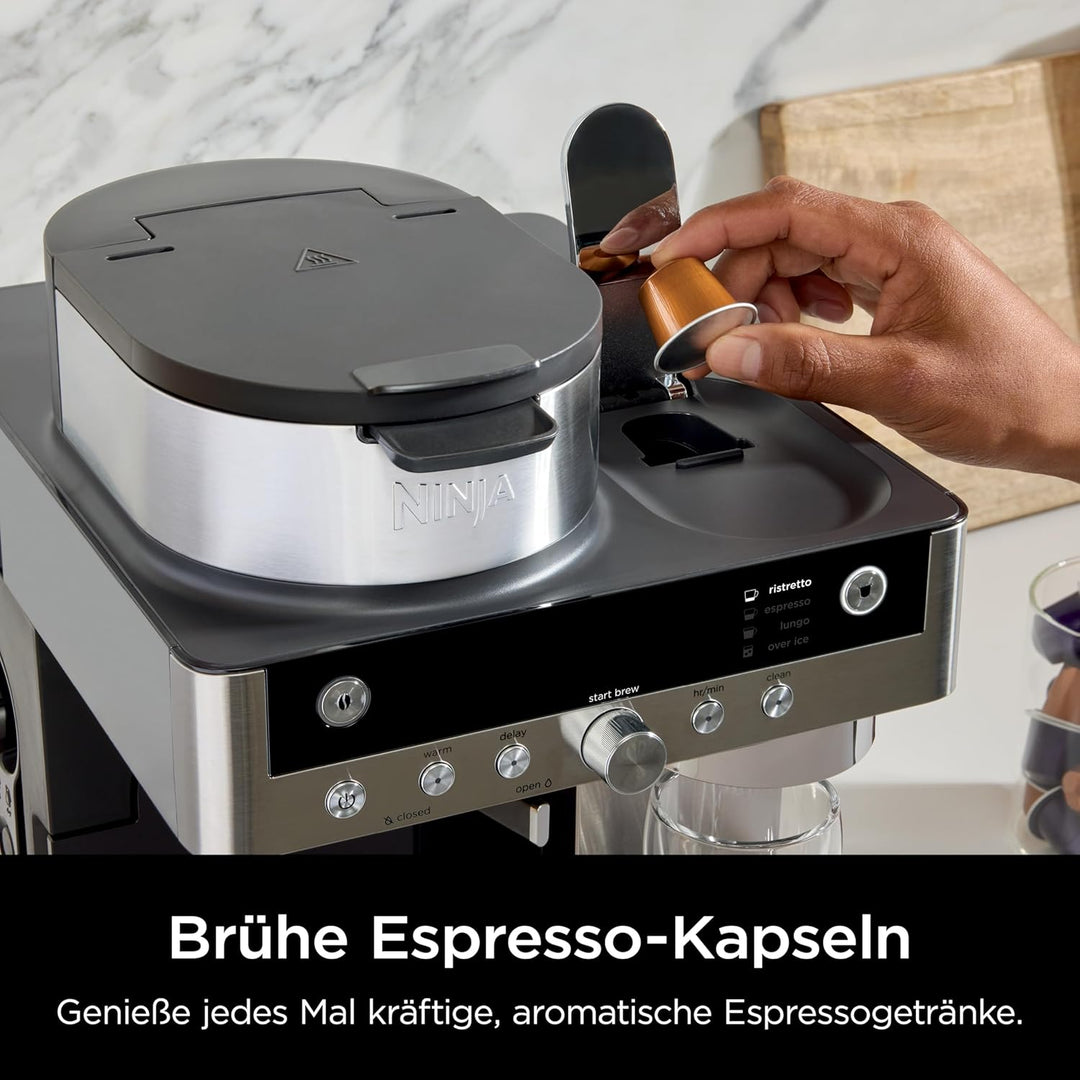 Ninja Prestige 2-in-1 Filterkaffee- und Kapselmaschine mit integriertem Milchaufschäumer, für Latte,