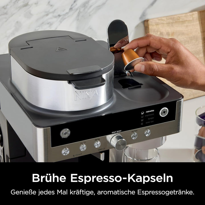 Ninja Prestige 2-in-1 Filterkaffee- und Kapselmaschine mit integriertem Milchaufschäumer, für Latte,