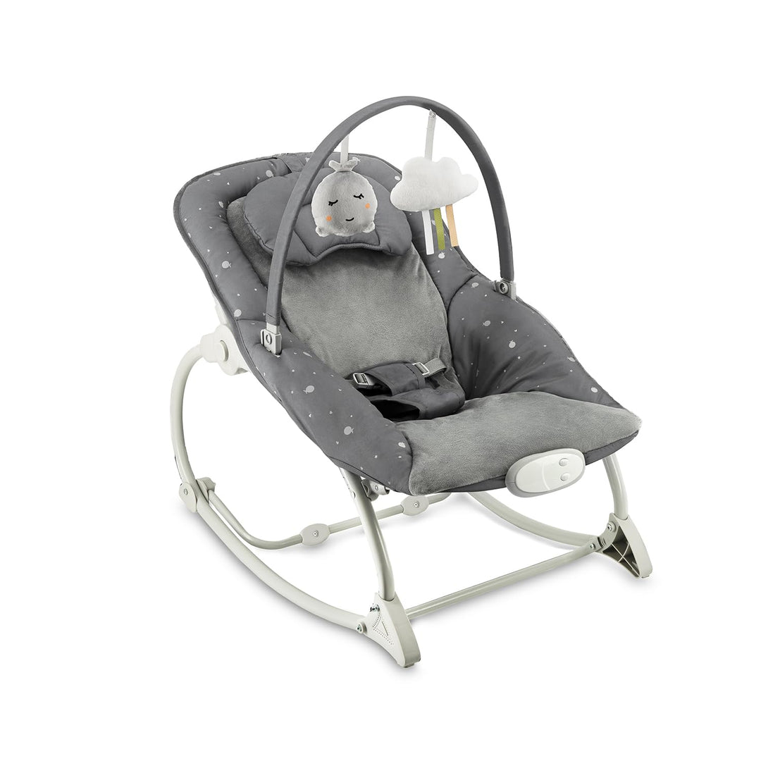 MoMi Babywippe LAPIS für Babys bis 12 kg, Batteriebetrieb, 3-Punkt-Sicherheitsgurt, Bügel und 2 Spie