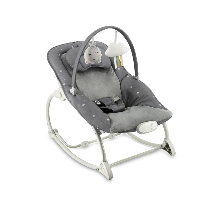 MoMi Babywippe LAPIS für Babys bis 12 kg, Batteriebetrieb, 3-Punkt-Sicherheitsgurt, Bügel und 2 Spie