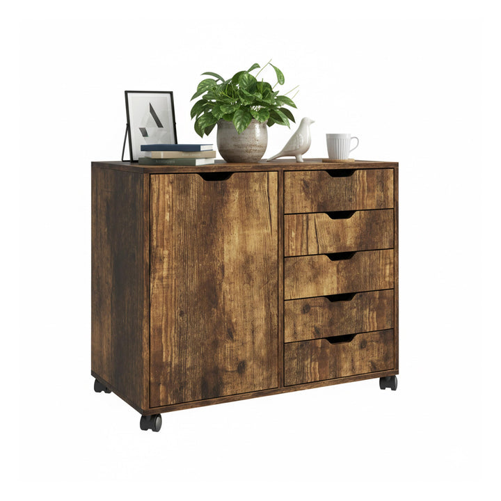 Relaxdays Rollcontainer, 5 Schubladen & 2 Fächer, HBT: 65x78x40 cm, Büroschrank, Aktenschrank mit Ro