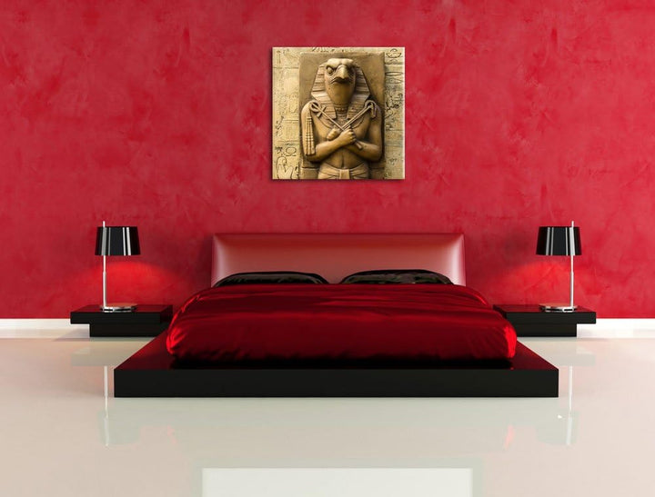 Ägyptischer Gott Horus, Format: 70x70 auf Leinwand, XXL riesige Bilder fertig gerahmt mit Keilrahmen