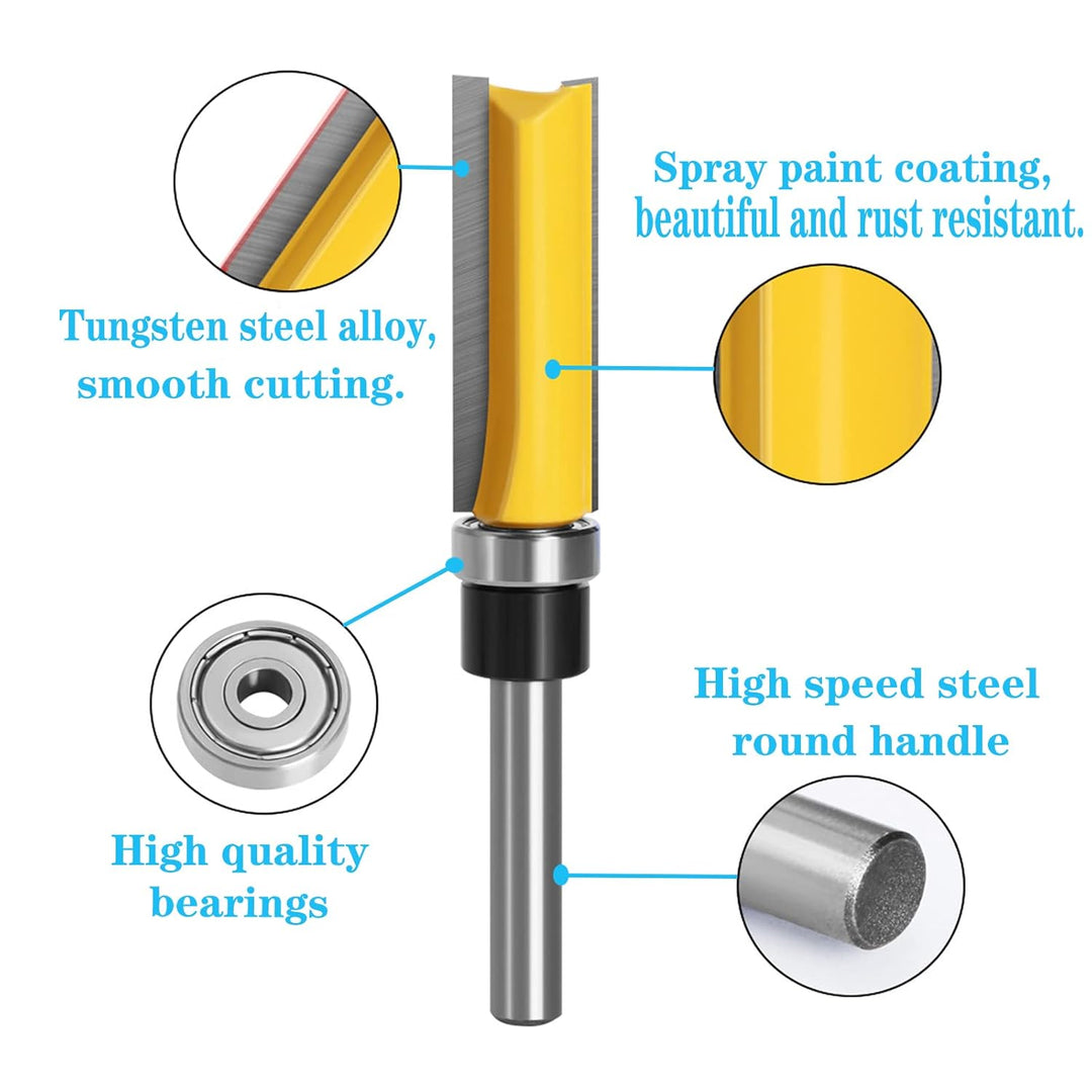 Yuentoen 4 Stück Bündigfräser Kugellager Oben, Bündigfräser 1/4 Zoll Schaft, Ent Bündigfräser, Kante
