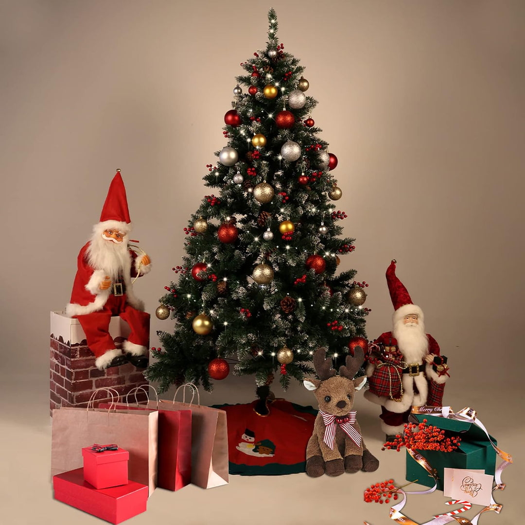 himaly Weihnachtsbaum künstlich 150 cm mit Schnee und 12m Lichterkette 240LEDs, Material PVC/PE, 450
