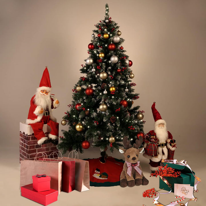 himaly Weihnachtsbaum künstlich 150 cm mit Schnee und 12m Lichterkette 240LEDs, Material PVC/PE, 450