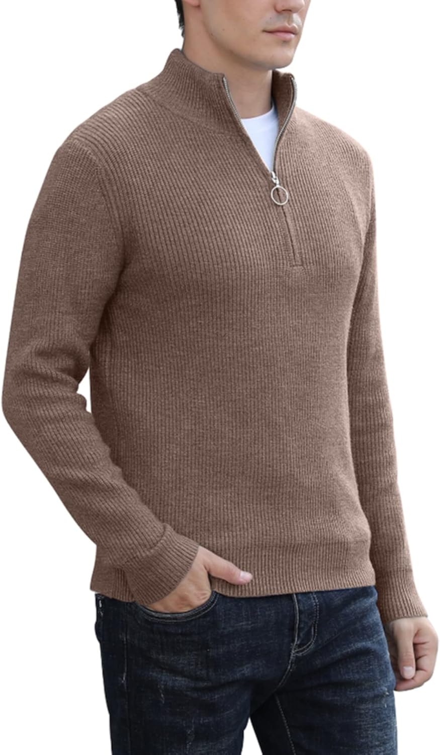 Hisir Pullover Herren Strickpullover 1/4 Zip Pulli Männer, Bequem Weich Warmer Winter Pullover für M