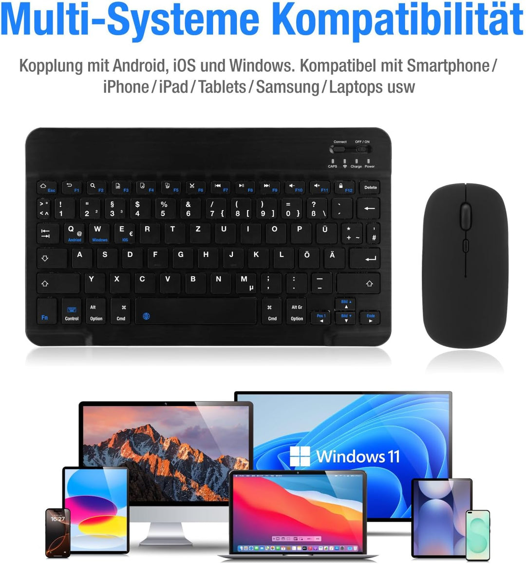 MAYPHY Tragbare Bluetooth-Tastatur und -Maus mit Hintergrundbeleuchtung, wiederaufladbare Mini-Tasta