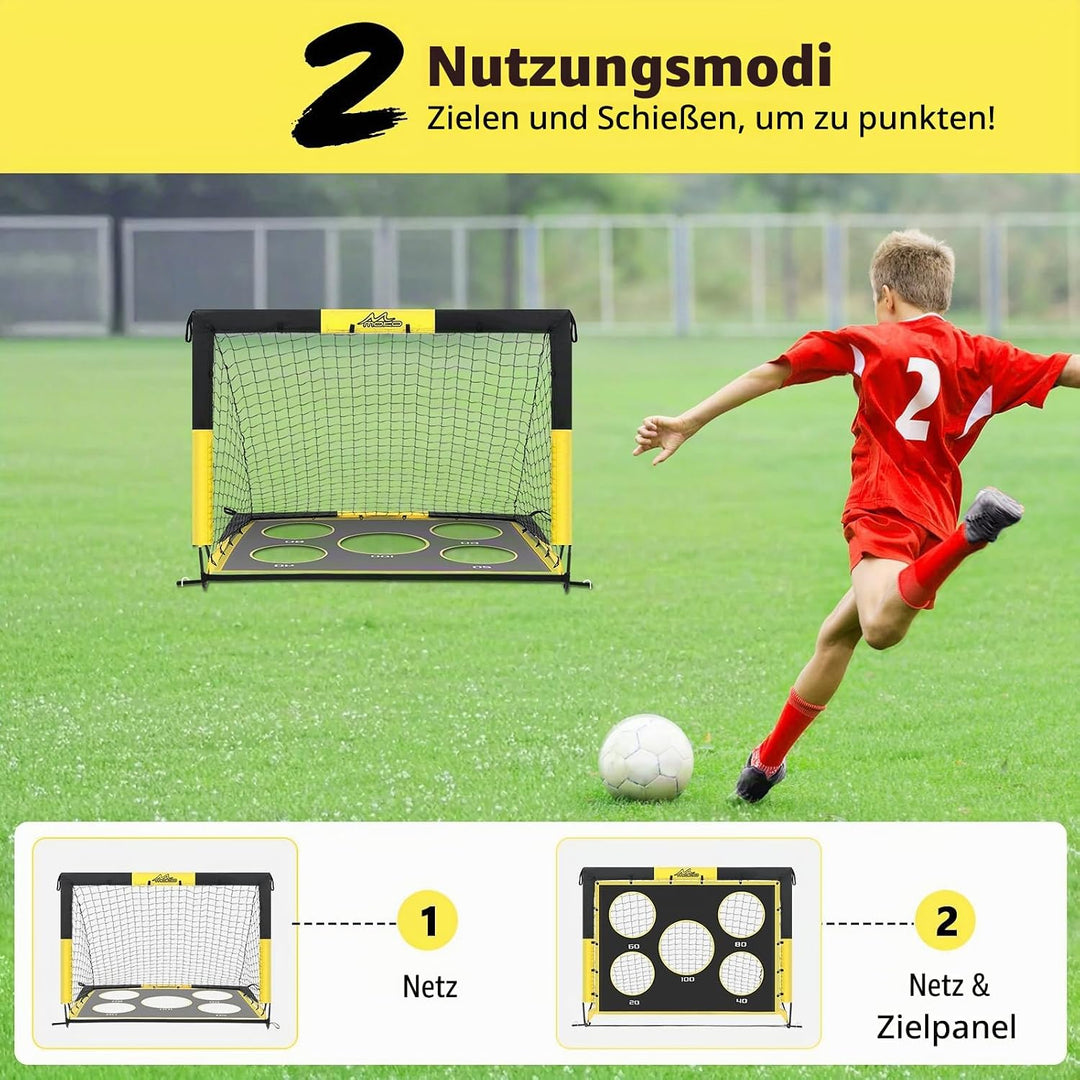 MoKo Fussballtore für den Garten, 150×120 cm Grosses Pop-up-Tornetz mit Zieltafel, Tragbare Fussball
