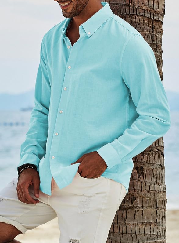 JMIERR Leinenhemd Herren Langarm Hemden Button Down Shirts Casual Freizeithemd Regular Fit Baumwolle